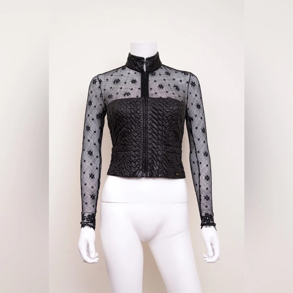 Chanel 2003 Floral Lace & Leather Jacket - Picture 2 of 7